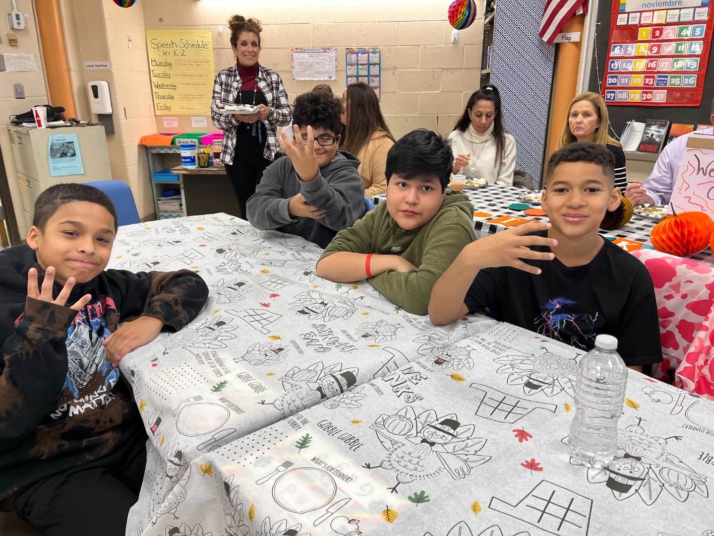 students enjoying Thanksgiving luncheon at IN