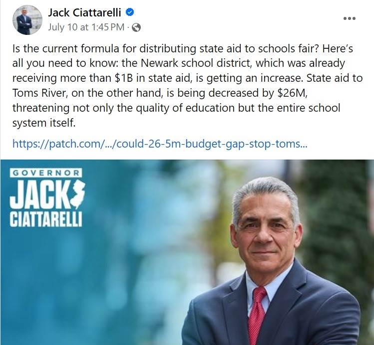 Jack Ciattarelli is the current funding formula distributing aid to schools fair